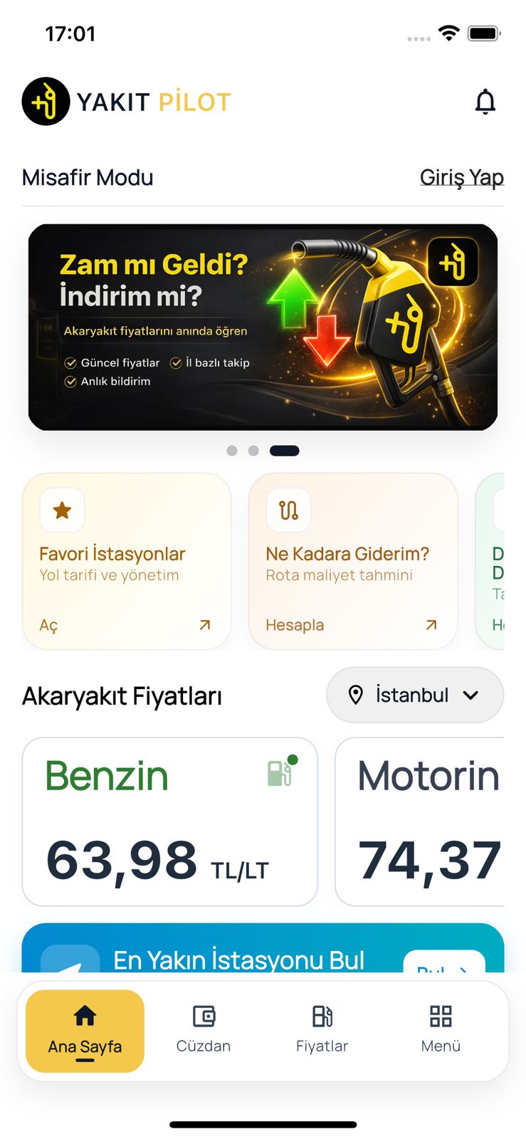 Yakıt Pilot ana ekran görüntüsü