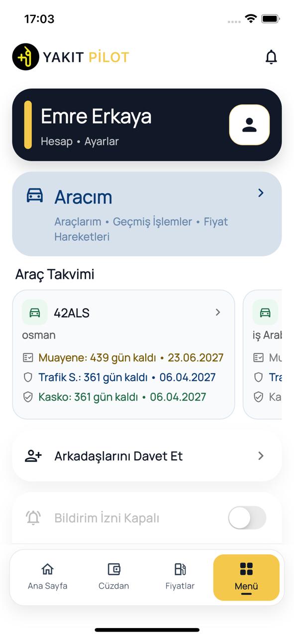 Yakıt Pilot yan ekran görüntüsü sağ